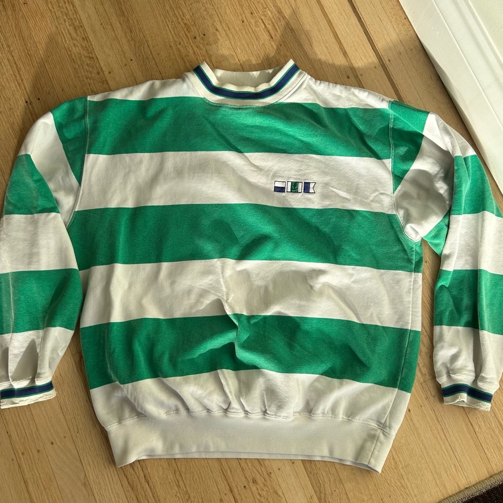 Nautical striped green & white vintage Gap mockneck sweatshirt